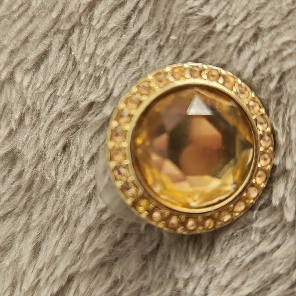 Light Gold Colored  Center Earring Surrounded by Cubic Zerconia Stones - Picture 6 of 6